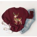  Quilted Folk Art Christmas Reindeer Printed - Comfy Drop Shoulder Sweatshirt