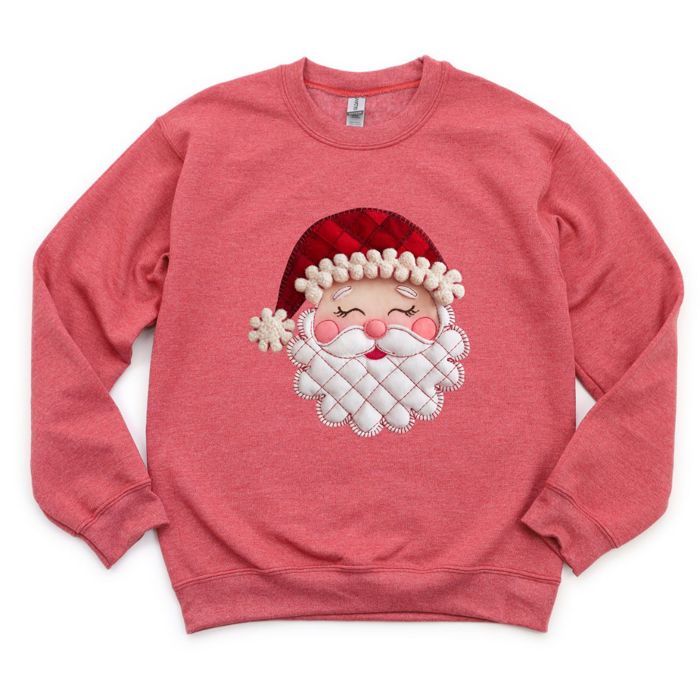 Felted Faux (Printed, not real quilted fabric or embroidery)  Printed  Quilted 1980s Style Santa Claus Christmas Plaid - Sweatshirt (Crewneck)  Poly-Cotton Colors (Unisex)  Gildan