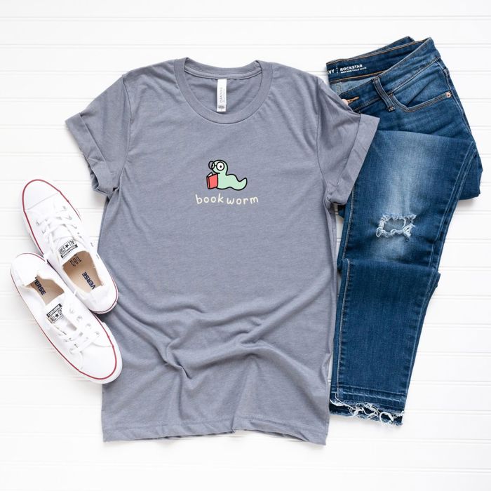 Adorable Bookish Bookworm - Soft Longer Length Bella Canvas T-Shirt