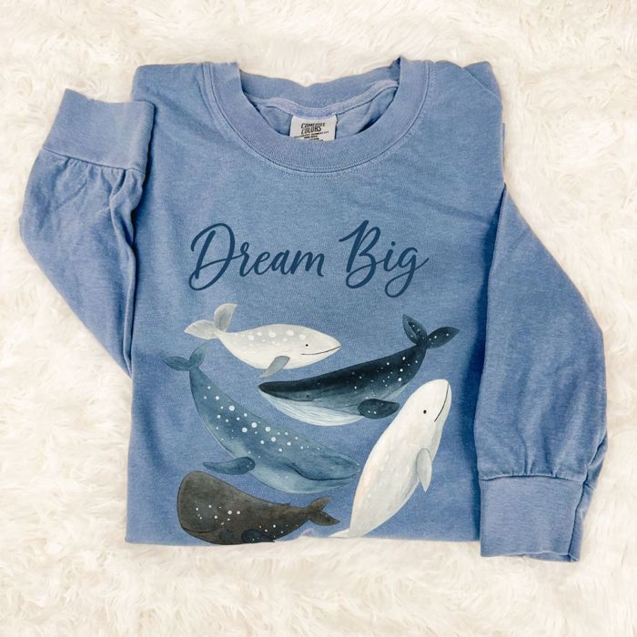 Dream Big Whales of The Ocean and Sea Save the Whales - 100 Percent Soft Washed Cotton Long Sleeve (Heavyweight) Comfort Colors