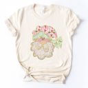  Preppy Bow Santa Claus With Faux (Printed, not real fabric or glitter)  Glitter Accents - T-Shirt (Crewneck)  100 Cotton Solid Colors Jersey Tee (Unisex)  Bella Canvas, T-Shirt (Crewneck)  Poly-C