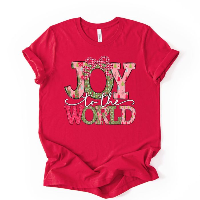 Joy To The World Cheerful Christmas Holiday Sketch - Soft Longer Length Bella Canvas Tee