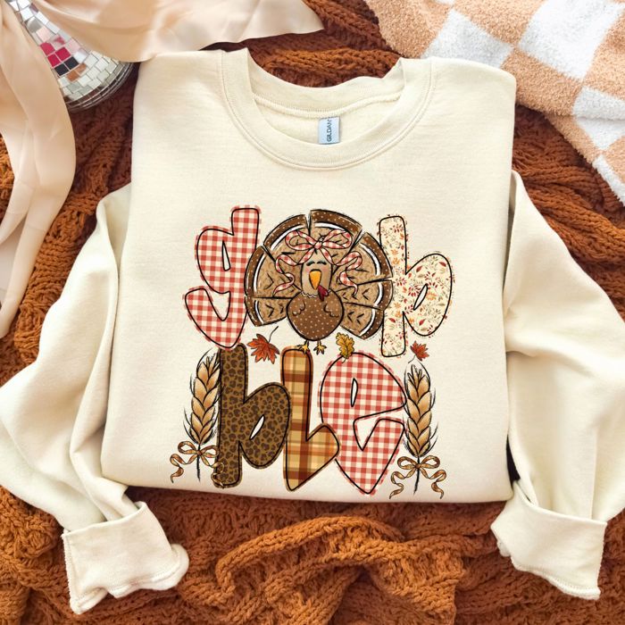 Cute Gobble Turkey Thanksgiving Fall - Comfy Drop Shoulder Sweatshirt