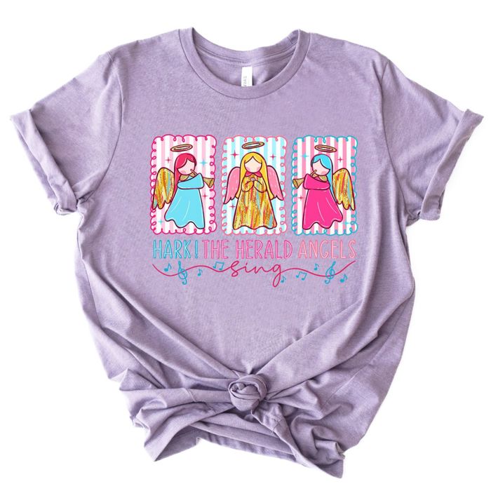 Hark the Herald Angels Sing Faux (Printed, not real fabric or glitter)  Glitter Christmas - Soft and Comfy Bella Canvas T-Shirt