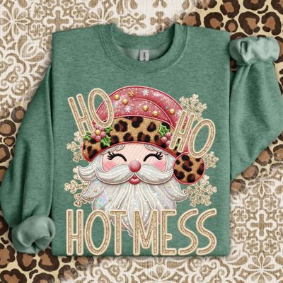 HO HO HOtmess Santa Claus Faux Glitter Christmas Cuteness - Comfy Drop Shoulder Sweatshirt