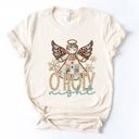  Faux (Printed, not real embroidery)  - O Holy Night Christmas Quilted Angel With Animal Print - Soft Bella Canvas T-Shirt