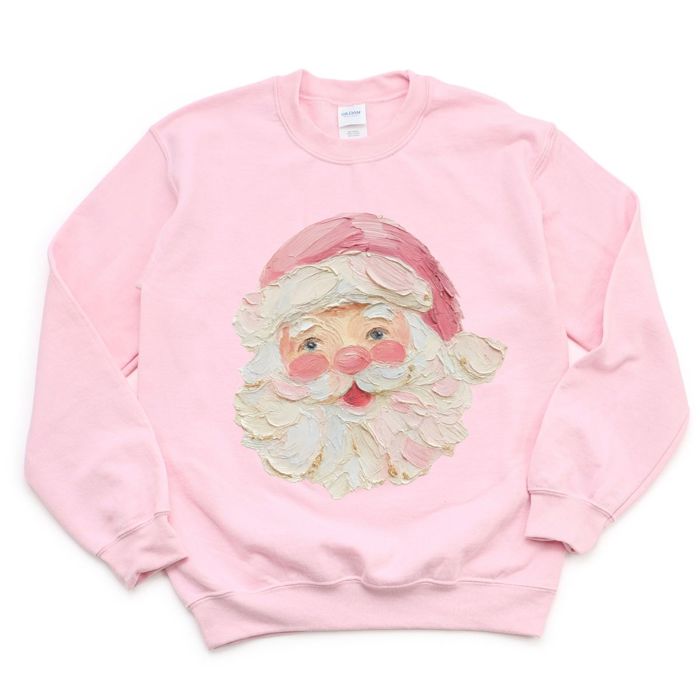Impressionist Painted Jolly Santa Claus Christmas Painting - Soft Drop Shoulder Sweathshirt