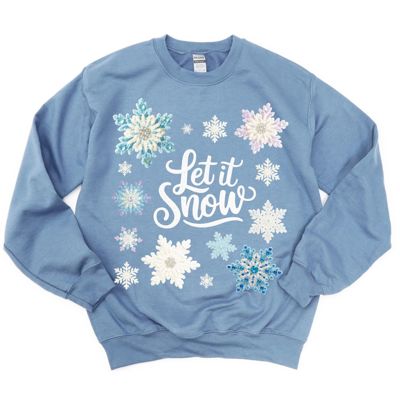 Let It Snow Vintage Faux (Printed, not real fabric or crochet)  Crocheted Snowflakes Christmas Winter - Comfy Softstyle Midweight Crewneck Sweatshirt