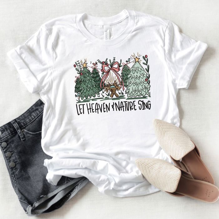 Let Heaven And Nature Sing Christmas Nativity - Soft Bella Canvas T-Shirt