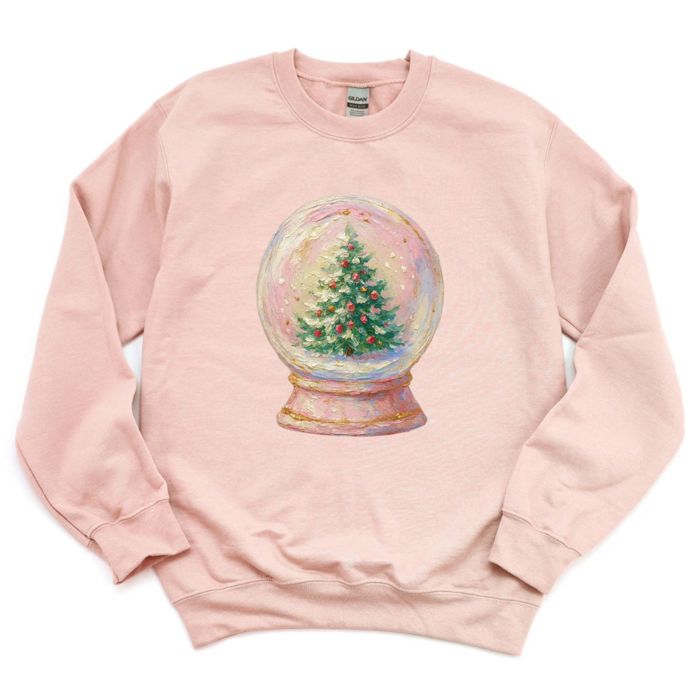 GLITTER PRINT - Painterly Festive Christmas Tree Snowglobe Printed With Real Glitter - Unisex Softstyle Midweight Crewneck Sweatshirt