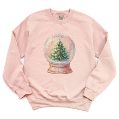 GLITTER PRINT - Painterly Festive Christmas Tree Snowglobe Printed With Real Glitter - Unisex Softstyle Midweight Crewneck Sweatshirt