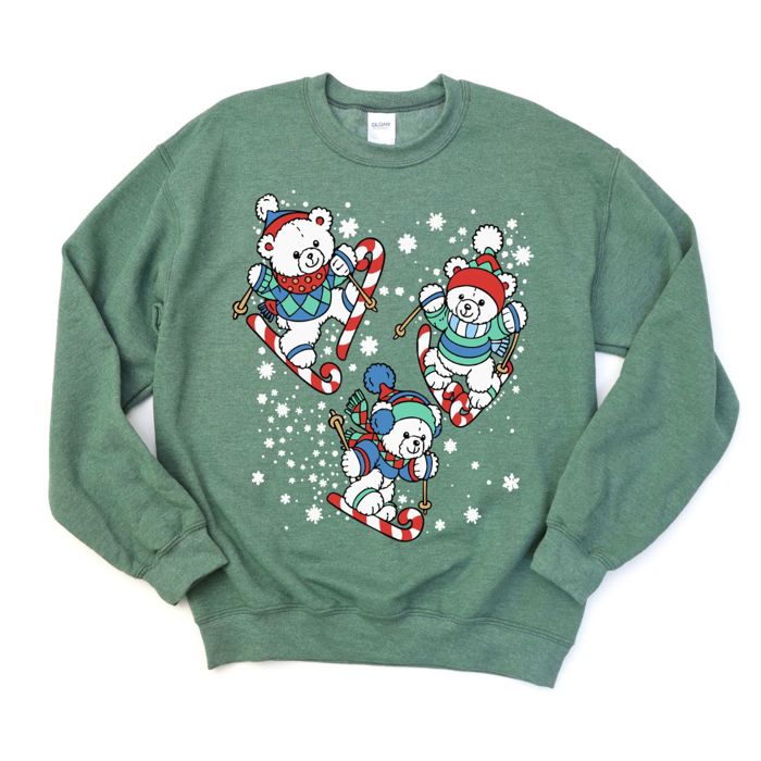 Vintage Style Skiing Teddies - Back to the 80s Christmas Design - Vintage Style Drop Shoulder Sweatshirt