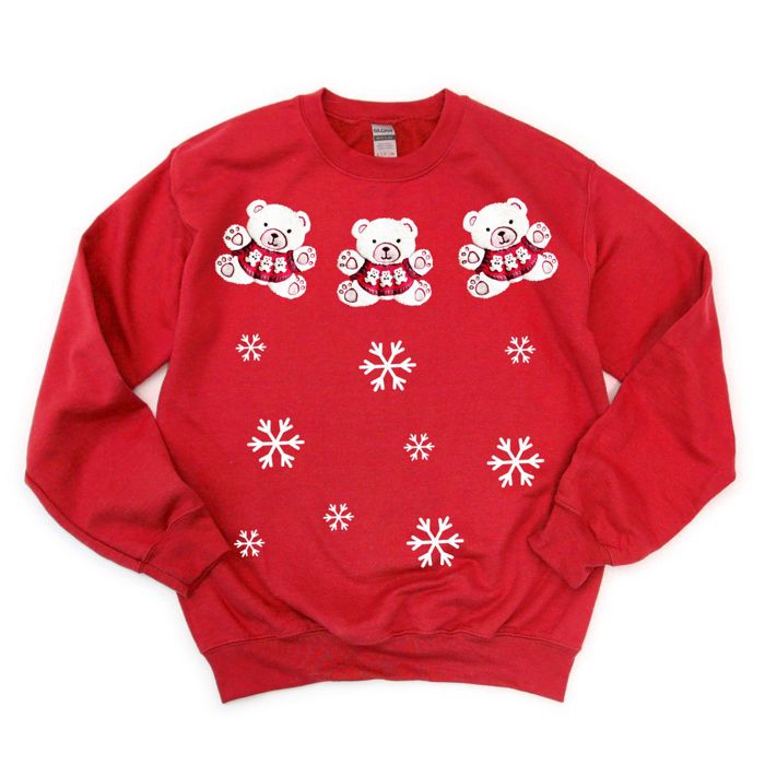 Vintage Christmas Teddies Teddy Bears with Snowflakes  - Sweatshirt (Crewneck)  Poly-Cotton Colors (Unisex)  Gildan