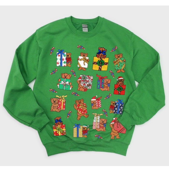 Vintage Gift Teddies PRINTED Christmas Teddy Bears - Comfy Drop Shoulder Sweatshirt