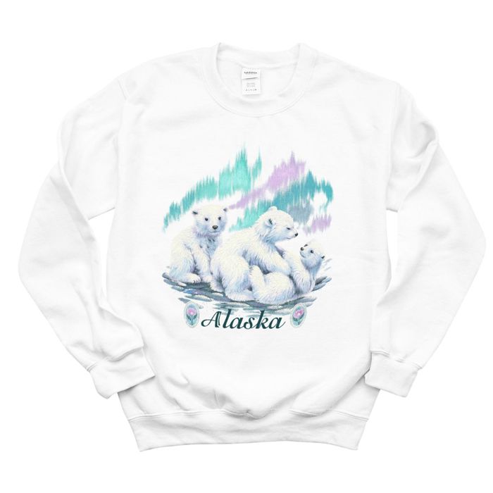 Vintage Style Alaskan Polar Bears Northern Lights Winter - Comfy Drop Shoulder Sweatshirt