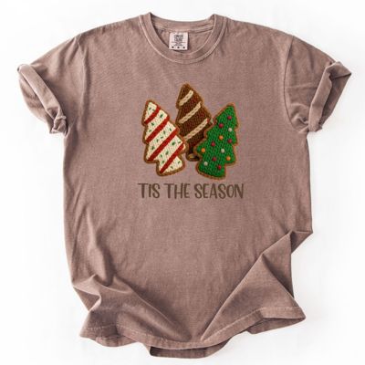 Tis The Season Frosted Christmas Cakes Faux (Printed, not real fabric or knitted)  Knitted - T-Shirt (Crewneck)  100 Cotton Heavyweight Tee (Unisex)  Comfort Colors