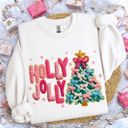  Holly Jolly Christmas Tree With Faux (Printed, not real fabric or glitter)  Gold Sparkle - Comfy Drop Shoulder Sweatshirt