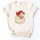 Faux (Printed, not real quilted fabric) Quilted Retro Jolly Santa Claus Christmas - Soft and Comfy Bella Canvas T-Shirt