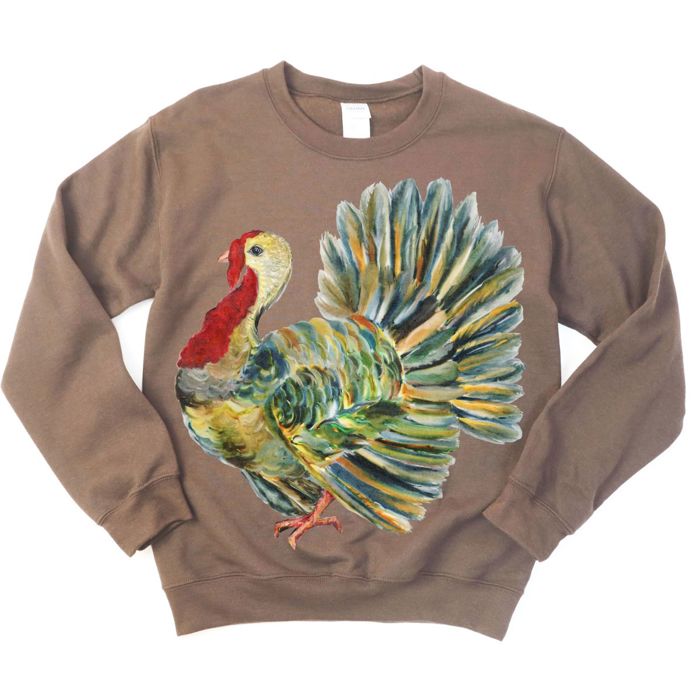 Huge Hand Painted Old Turkey For Thanksgiving - Unisex Softstyle Midweight Crewneck Sweatshirt
