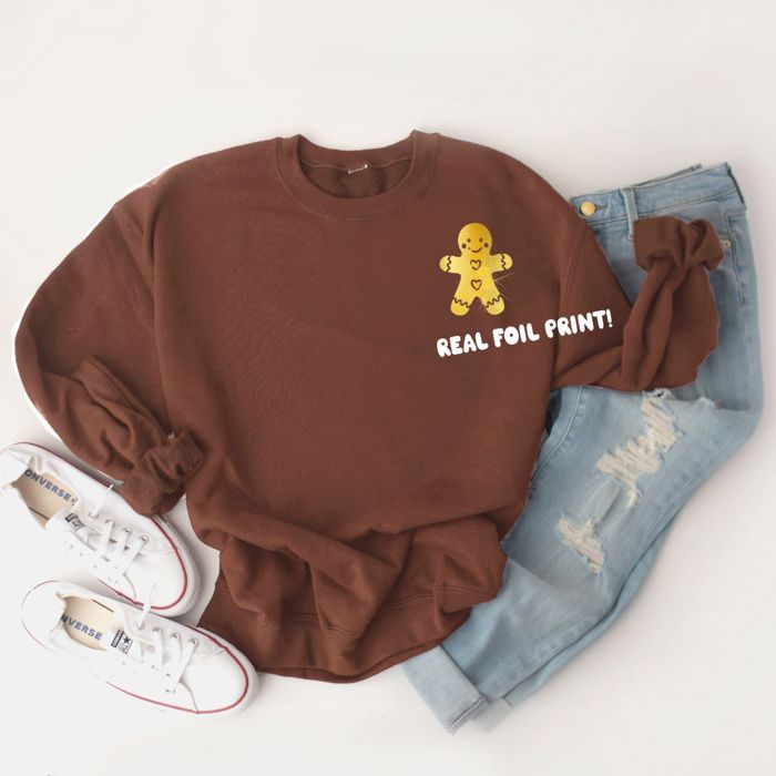 Real Gold Foil Corner Gingerbread Man For Christmas - Comfy Drop Shoulder Style Sweatshirt