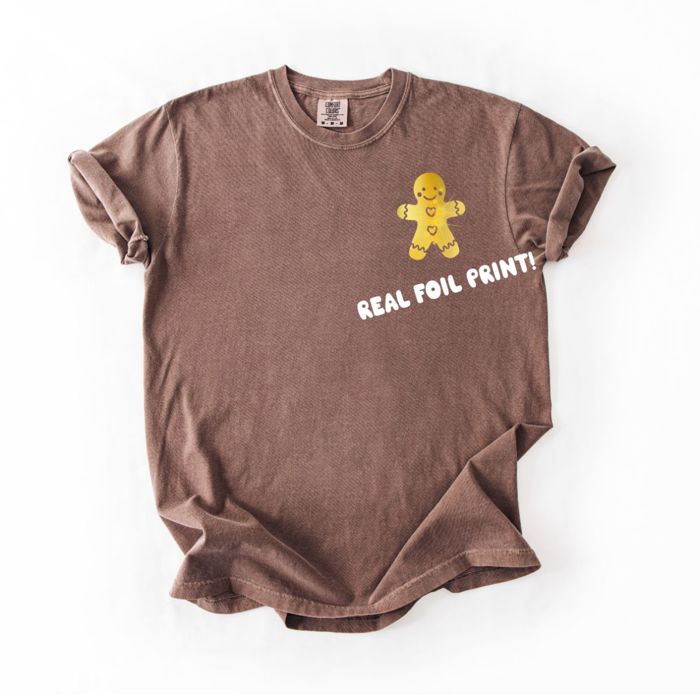 REAL Foil Gingerbread Man Corner Design Perfect for Christmas - T-Shirt (Crewneck)  100 Cotton Heavyweight Tee (Unisex)  Comfort Colors