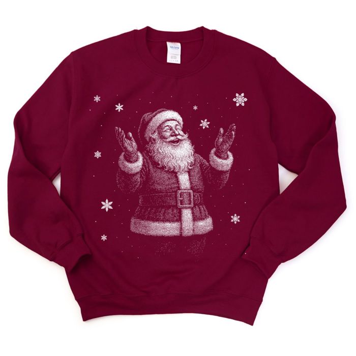 Jolly Christmas Santa in The Snow - Half Tone Style Print - Sweatshirt (Crewneck)  Poly-Cotton Colors (Unisex)  Gildan