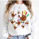  Faux (Printed, not real fabric)     Hand Painted Kids Craft Turkeys - Sweatshirt (Crewneck)  Poly-Cotton Colors (Unisex)  Gildan
