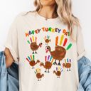  Happy Turkey Day  Faux (Printed, not real hand paint)  Hand Painted Turkeys For Thanksgiving - T-Shirt (Crewneck)  100 Cotton Heavyweight Tee (Unisex)  Comfort Colors