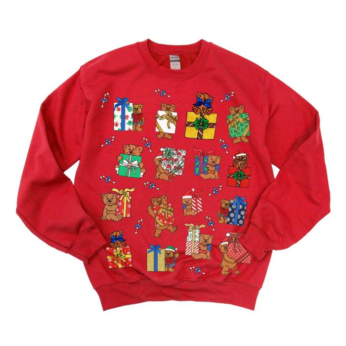 Total Throwback!  - 1990's PRINTED Christmas Teddy Bear Sweatshirts - Sweatshirt (Crewneck)  Poly-Cotton Colors (Unisex)  Gildan