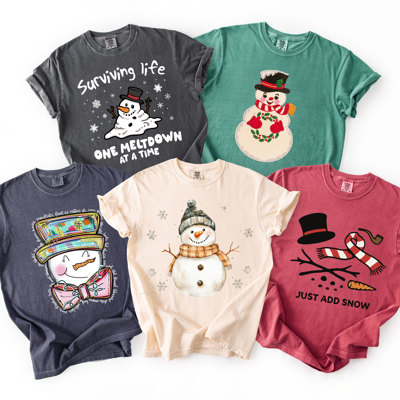 Adorable Snowman Holiday Winter Soft Wash Cotton Tees