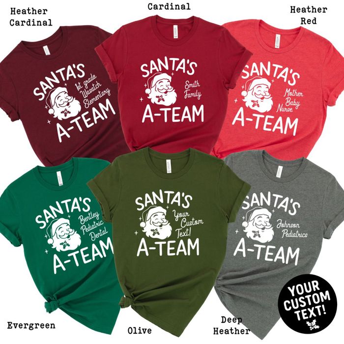 CUSTOM Santa's A-Team Group Christmas Super Soft Bella Canvas T-Shirts - Ultra Soft Graphic T-Shirts