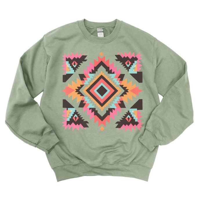Colorful Aztec  Design On A Cozy Drop Shoulder Sweatshirt