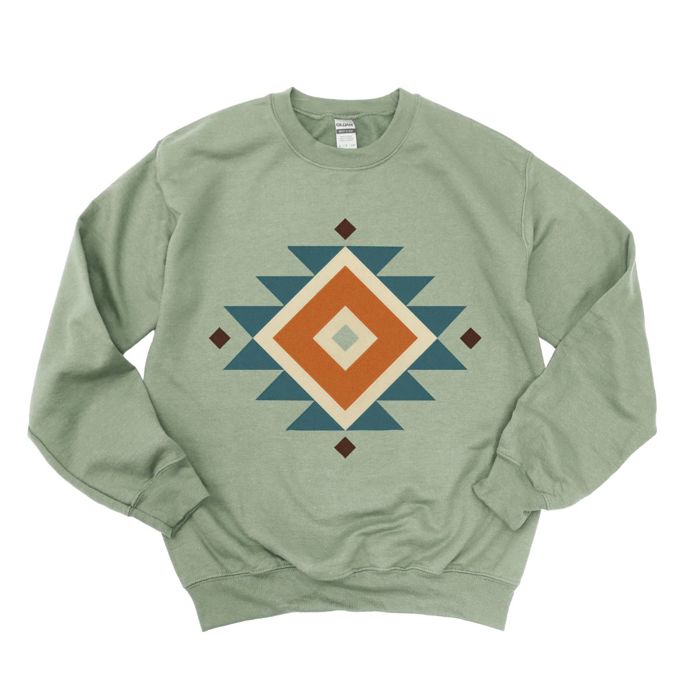 Diamond Shaped Aztec Country Western - Sweatshirt (Crewneck)  Poly-Cotton Colors (Unisex)  Gildan, Unisex Softstyle Midweight Crewneck Sweatshirt