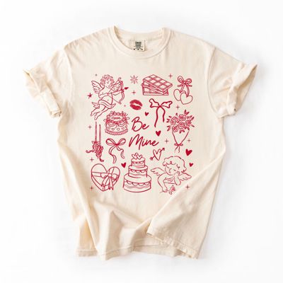 Minimalistic Adorable Valentines Day Elements - T-Shirt (Crewneck)  100 Cotton Heavyweight Tee (Unisex)  Comfort Colors