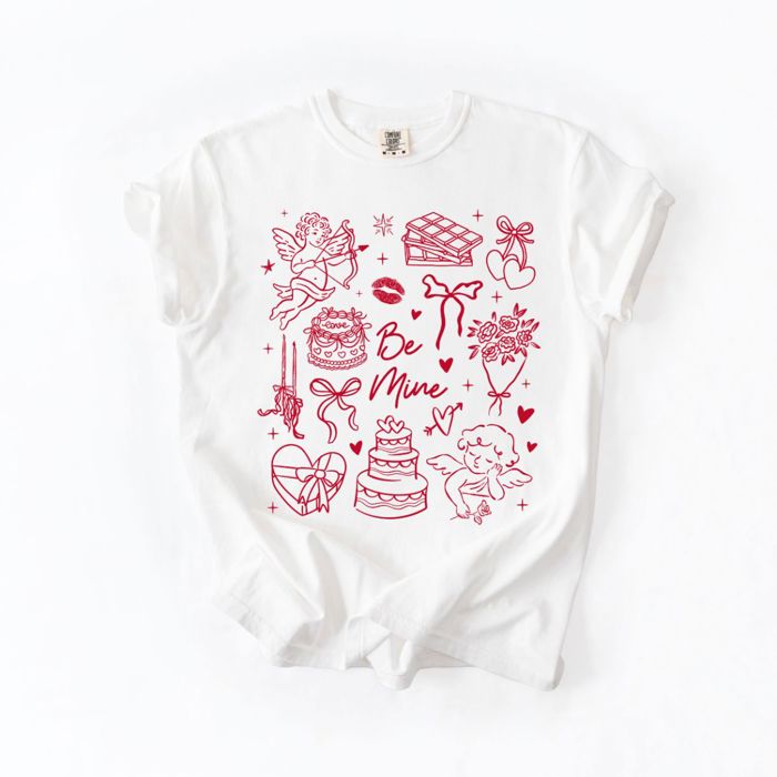 Minimalistic Adorable Valentines Day Elements - T-Shirt (Crewneck)  100 Cotton Heavyweight Tee (Unisex)  Comfort Colors