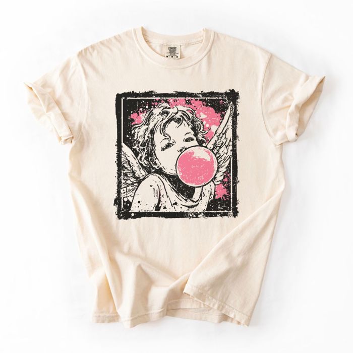 Bubblegum Cupid Valentines Day  - T-Shirt (Crewneck)  100 Cotton Heavyweight Tee (Unisex)  Comfort Colors