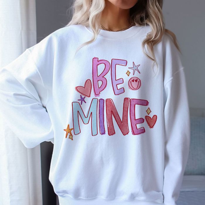 Be Mine Colorful Valentines Day - Sweatshirt (Crewneck)  Poly-Cotton Colors (Unisex)  Gildan, Unisex Softstyle Midweight Crewneck Sweatshirt