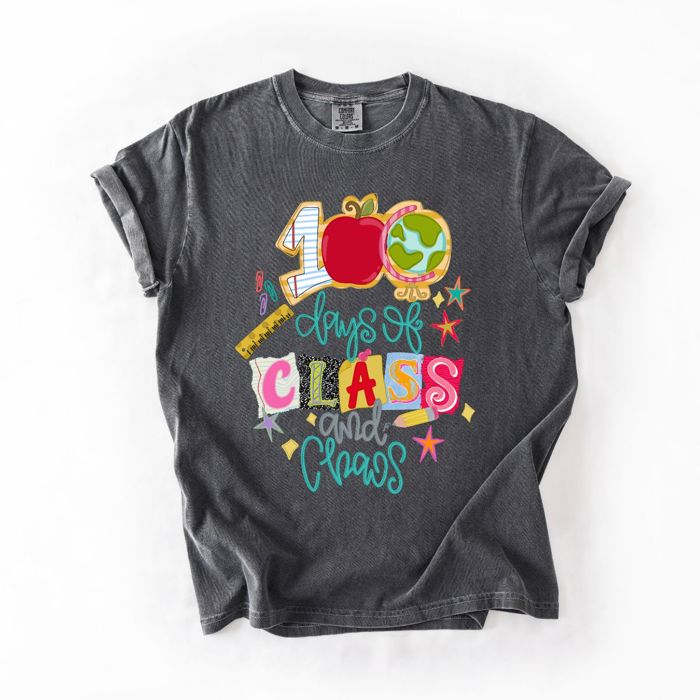 100 Days of Class and Chaos Hundred Days Of School - T-Shirt (Crewneck)  100 Cotton Heavyweight Tee (Unisex)  Comfort Colors