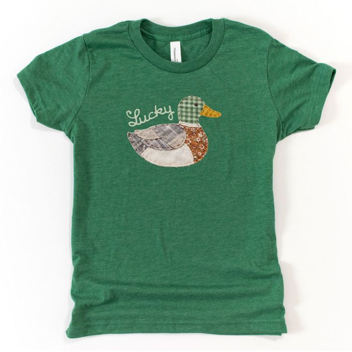 Lucky Ducky Faux (Printed, not real fabric or quilting)  Printed Quilted Duck St Patricks Day - Choose Sweatshirts, T-Shirts or Longsleeves