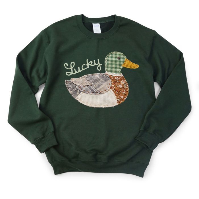 Lucky Ducky Faux (Printed, not real fabric or quilting)  Printed Quilted Duck St Patricks Day - Choose Sweatshirts, T-Shirts or Longsleeves