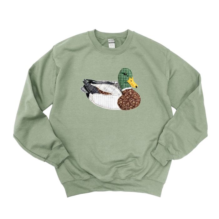 Faux (Printed, not real quilted fabric) Printed Quilted Mallard Duck - Choose Sweatshirt, Longsleeve, or T-Shirts