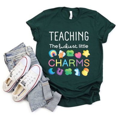 Teaching The Luckiest Little Charms - St Patricks Day - T-Shirt (Crewneck)  100 Cotton Heavyweight Tee (Unisex)  Comfort Colors, Sweatshirt (Crewneck)  Poly