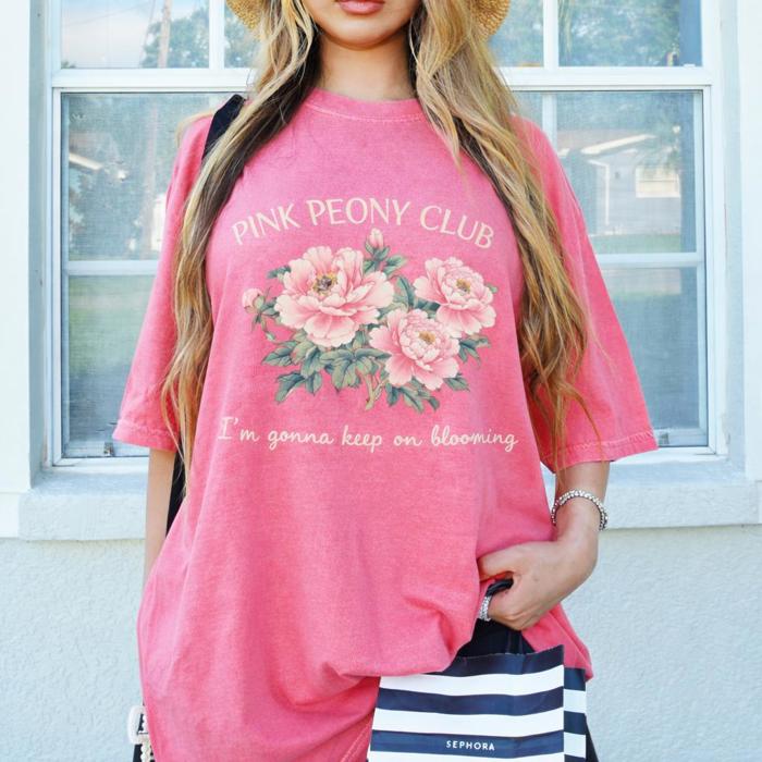 Pink Peony Club Flower Gardener Spring Florals - Choose T-Shirt or Sweatshirt