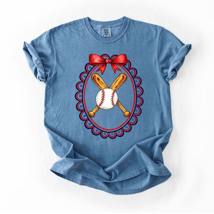 Coquette Baseball Softball Sports Baseball Mom - T-Shirt (Crewneck)  100 Cotton Heavyweight Tee (Unisex)  Comfort Colors, Sweatshirt (Crewneck)  Poly-Cotton