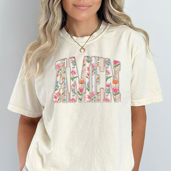 FAUX (Printed - not real fabric or pearls) Coquette Vintage Floral AMEN Christian Easter Spring - Choose T-Shirt or Sweatshirt