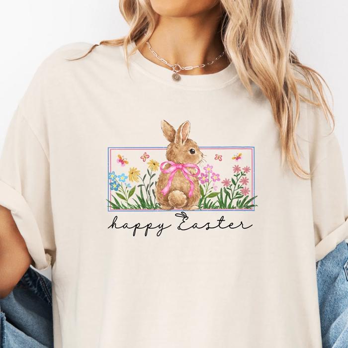 Happy Easter Cute Watercolor Bunny  - Choose T-Shirt or Sweatshirt