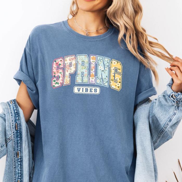 Spring Vibes Collegiate Style Easter - Choose T-Shirt or Sweatshirt