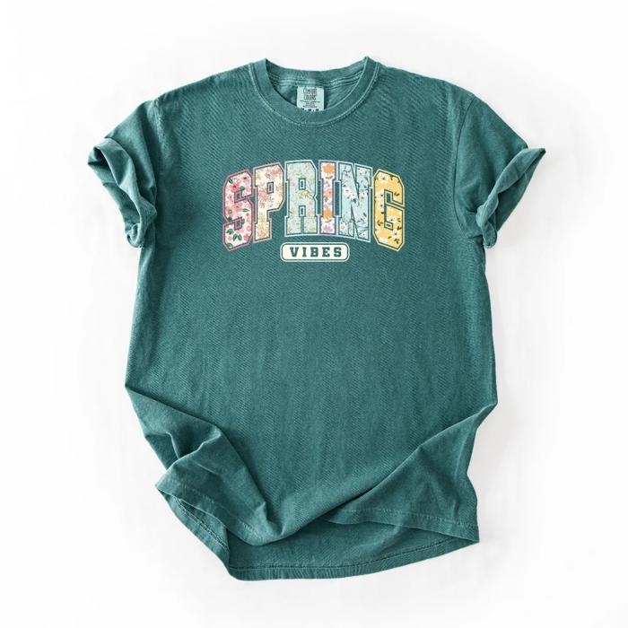 Spring Vibes Collegiate Style Easter - Choose T-Shirt or Sweatshirt