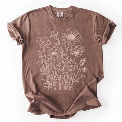 Linocut Print Style Spring Flowers - T-Shirt (Crewneck)  100 Cotton Heavyweight Tee (Unisex)  Comfort Colors, T-Shirt (Crewneck)  Jersey Tee (Unisex)  Tulte