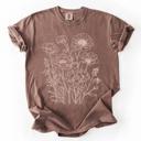  Linocut Print Style Spring Flowers - T-Shirt (Crewneck)  100 Cotton Heavyweight Tee (Unisex)  Comfort Colors, T-Shirt (Crewneck)  Jersey Tee (Unisex)  Tulte